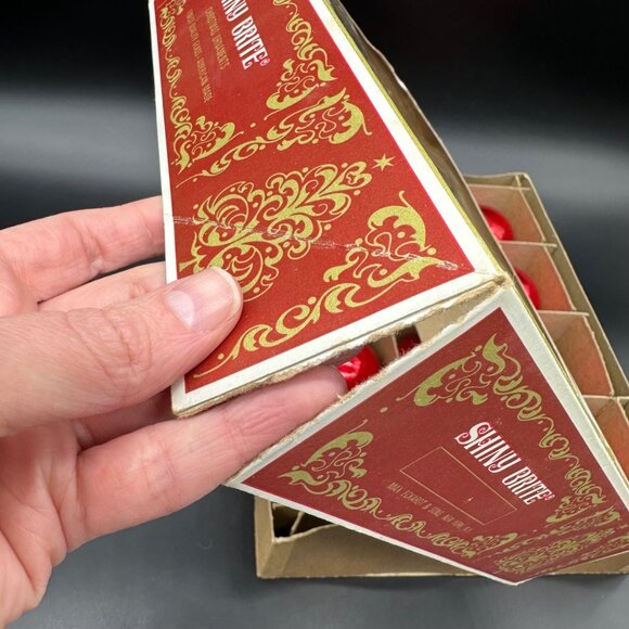 Vintage Christmas Ornaments Shiny Brite USA Red Glass Original Box Decoration - Picture 7 of 10